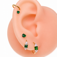 Implant Titanium Emerald Green CZ Hinge Hoop Earrings- Hypoallergenic 20g