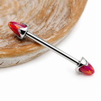 Fire Red Opal Cone Implant Titanium Nipple Bar 14g, 12g