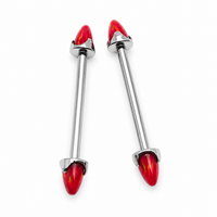 Fire Red Opal Cone Implant Titanium Nipple Bar 14g, 12g