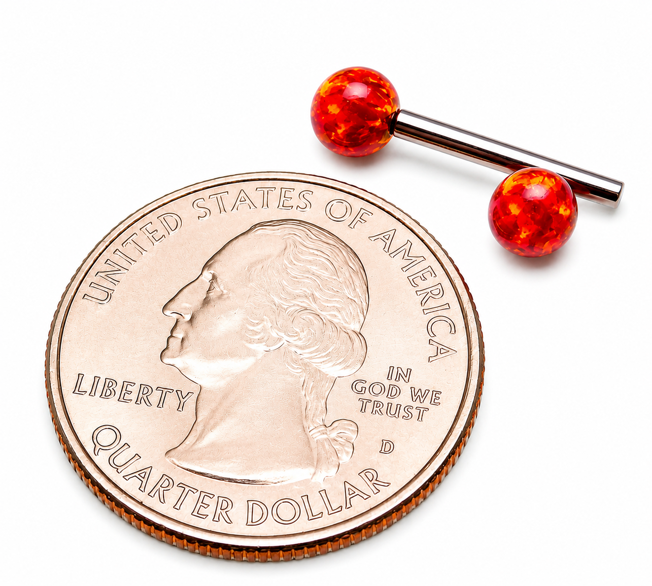 Flame Red Opal Titanium Nipple Bar 14g, 12g