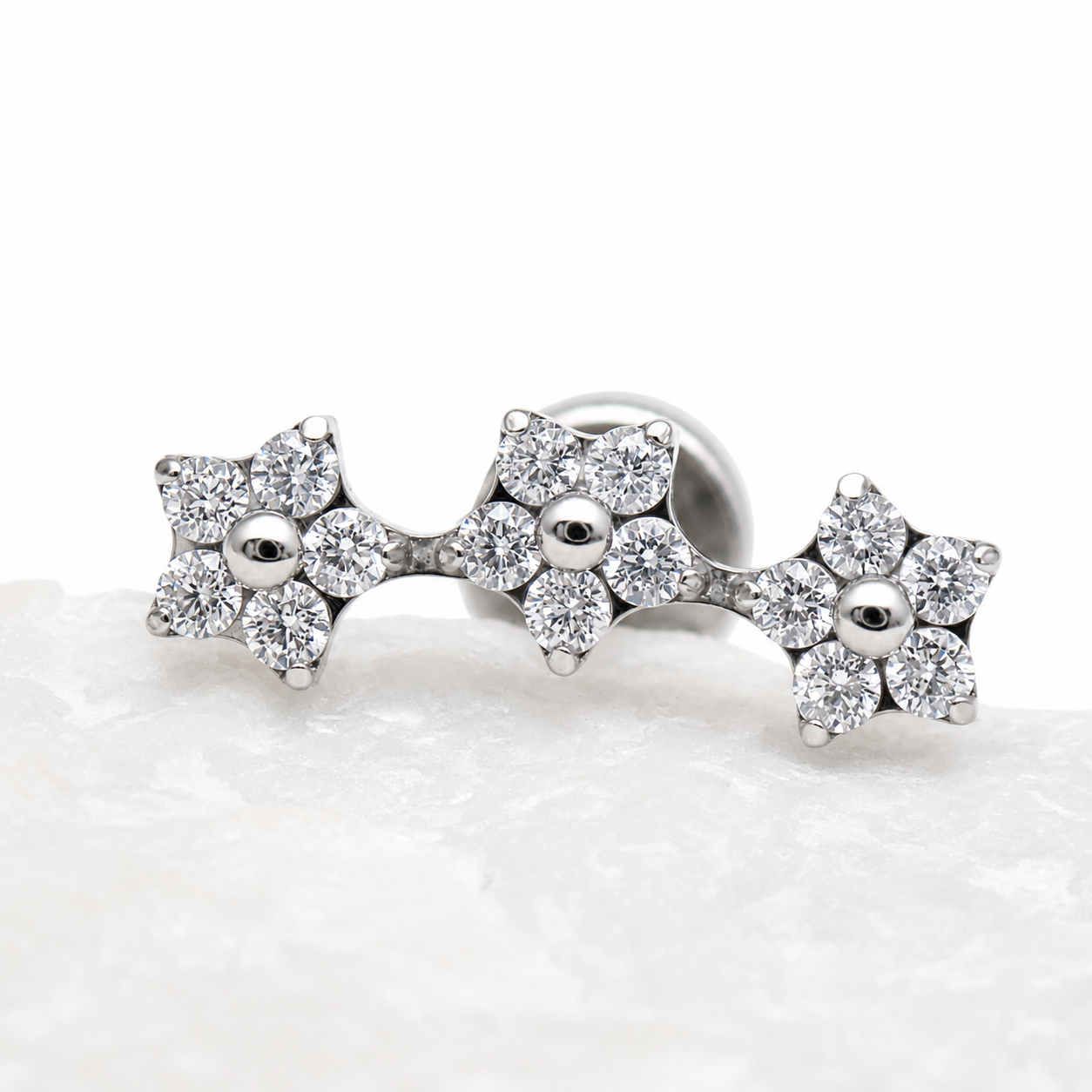 Implant Titanium CZ Flower Cluster Threadless Push Fit Flatback Piercing