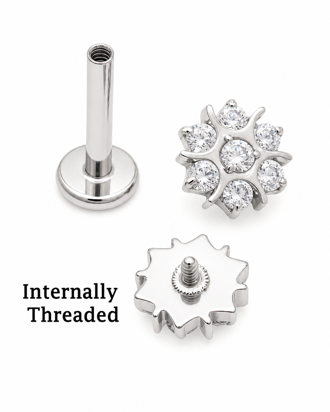 Implant Titanium natural stone Flatback Piercing, Internally Threaded