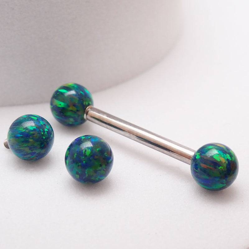 5mm Galaxy Green fire opals Titanium Nipple Ring 14g & 12g