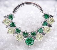 Green CZ 16G Daith/Septum Implant Titanium Clicker