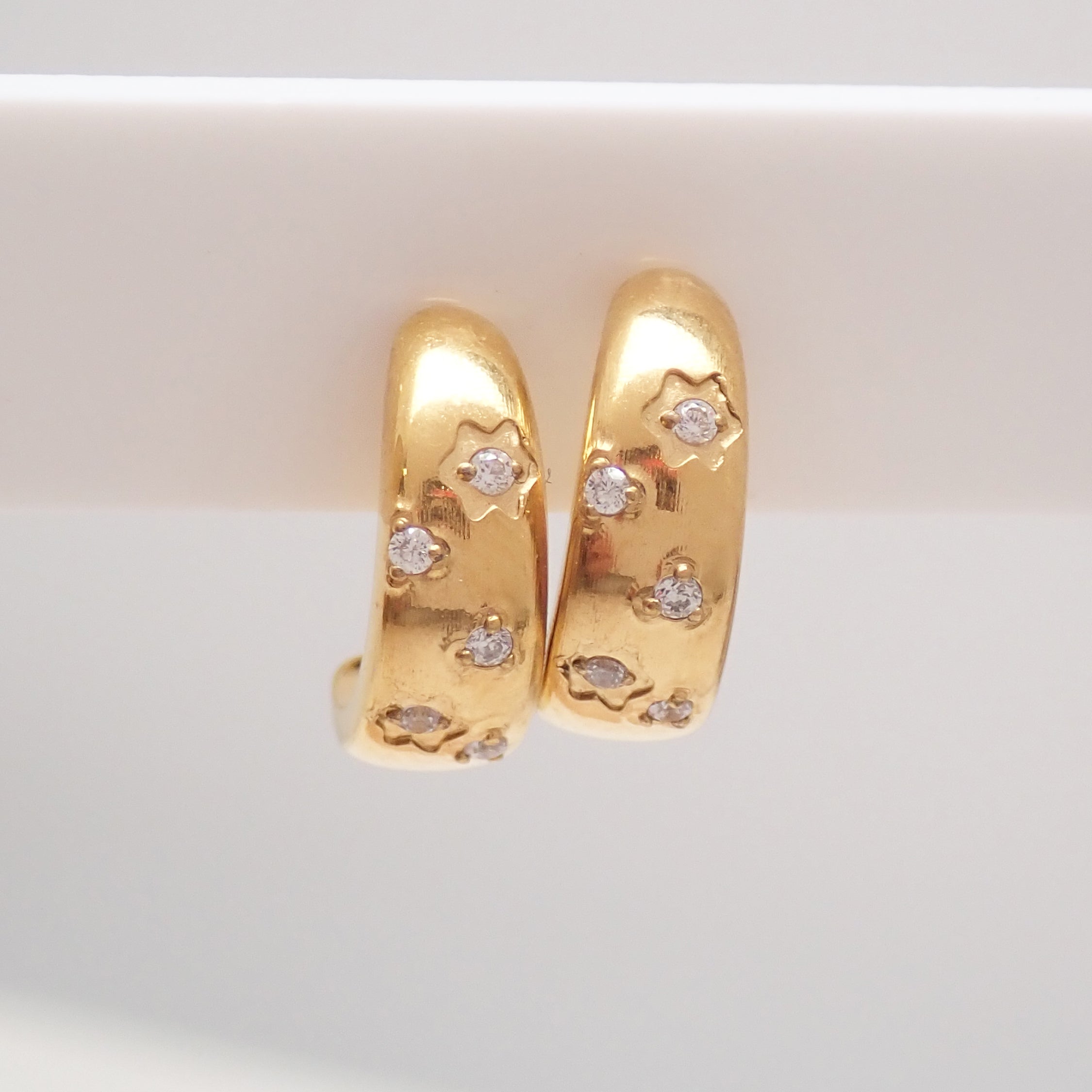 Implant grade Titanium PVD Gold CZ Half Hoop Earrings- 20g Pair
