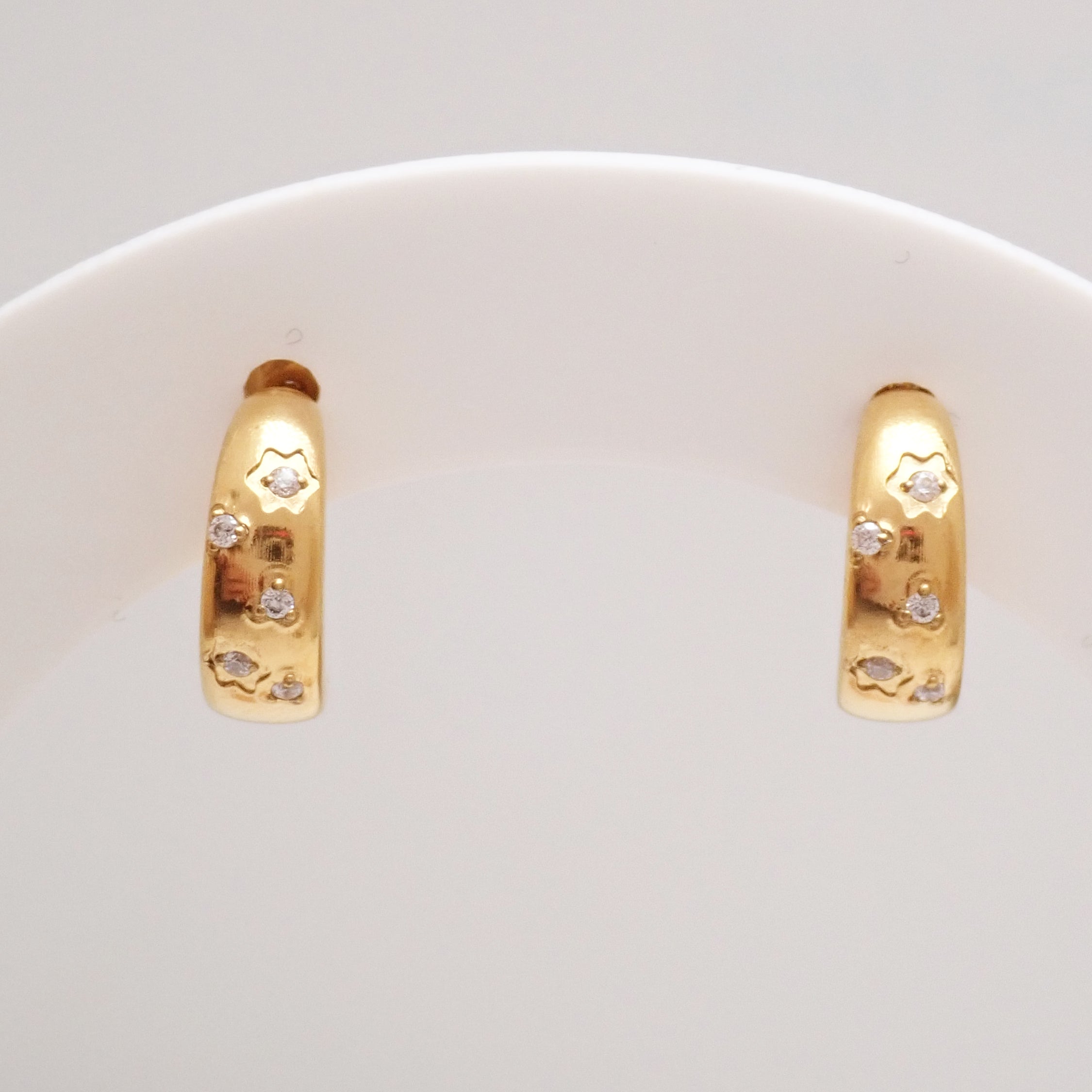 Implant grade Titanium PVD Gold CZ Half Hoop Earrings- 20g Pair