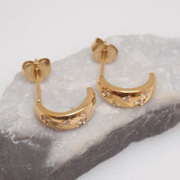 Implant grade Titanium PVD Gold CZ Half Hoop Earrings- 20g Pair