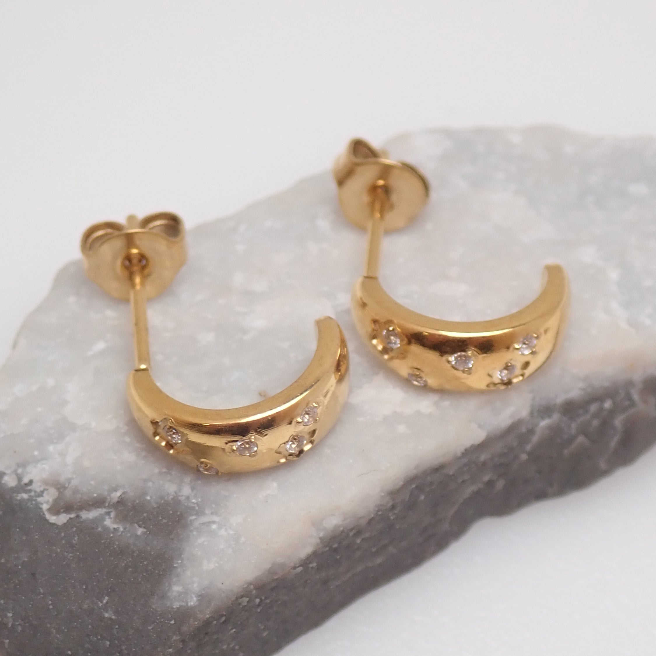 Implant grade Titanium PVD Gold CZ Half Hoop Earrings- 20g Pair