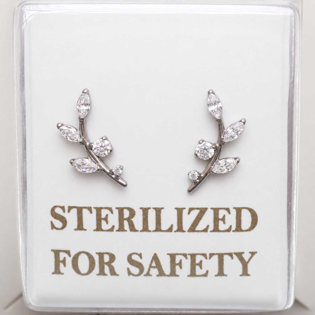 Sterilized Titanium Earrings • Implant-Grade CZ Vine Stud Earrings
