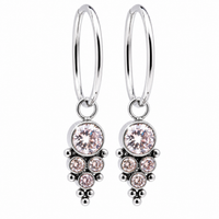 Halobes plain hoop earrings with CZ charms in 16g, 18g, and 20g body jewelry styles, showcasing shiny silver hoops with sparkling accents.