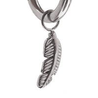 Halobes bird feather titanium charm for hoops, featuring a delicate feather design, fits up to 10g earrings.