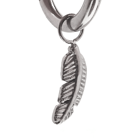 Halobes bird feather titanium charm for hoops, featuring a delicate feather design, fits up to 10g earrings.