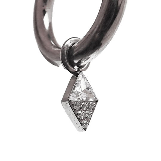 Clear CZ diamond titanium charm by Halobes, designed for up to 10g hoops, featuring sparkling cubic zirconia and sleek titanium finish.