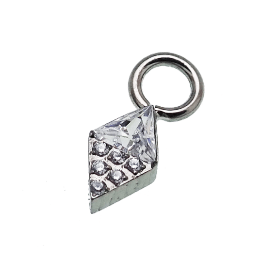 Halobes Clear CZ Diamond Titanium Charm for up to 10g hoops, featuring sparkling cubic zirconia and sleek silver finish.