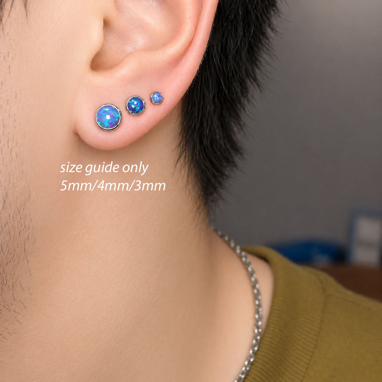 Halobes implant titanium earrings with multi lavender opal and peacock blue accents, 20g body jewelry for piercings.