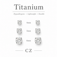 Pair of Halobes titanium implant earrings with 4mm cz stones, 20g gauge, showcasing sleek, modern jewelry design