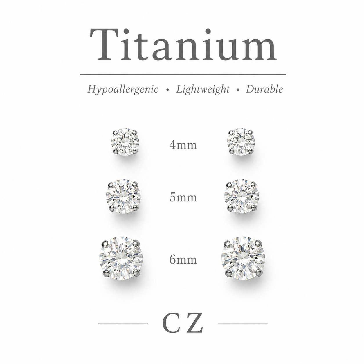 Pair of Halobes titanium implant earrings with 4mm cz stones, 20g gauge, showcasing sleek, modern jewelry design