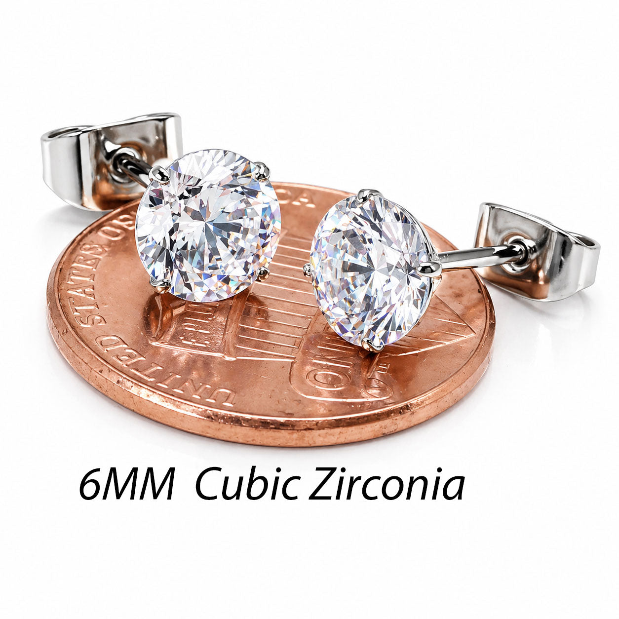 Pair of Halobes titanium earrings with 4mm CZ stones and 20g implant-style design, suitable for pierced ears.