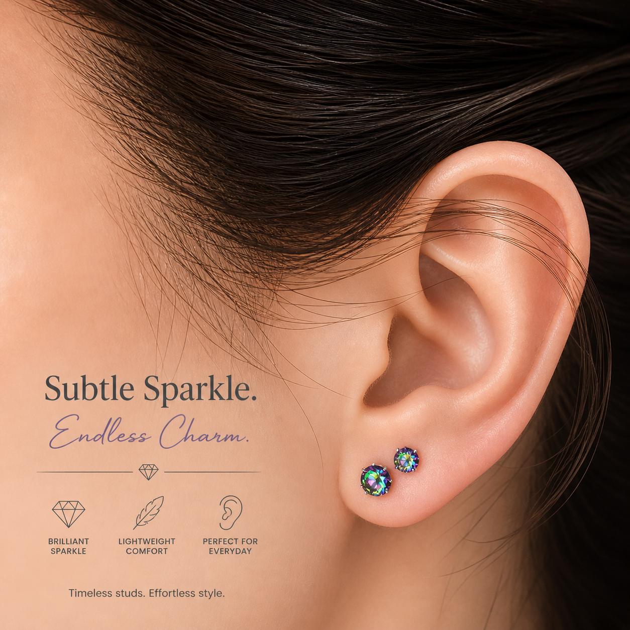Halobes implant titanium earrings with 4mm VM CZ accents, 20g gauge, showcasing sleek, hypoallergenic jewelry for pierced ears