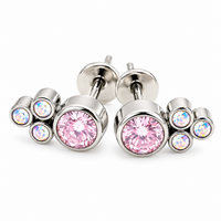 Pair of Halobes titanium implant earrings with blue CZ cluster design, 20g weight, suitable for pierced ears.