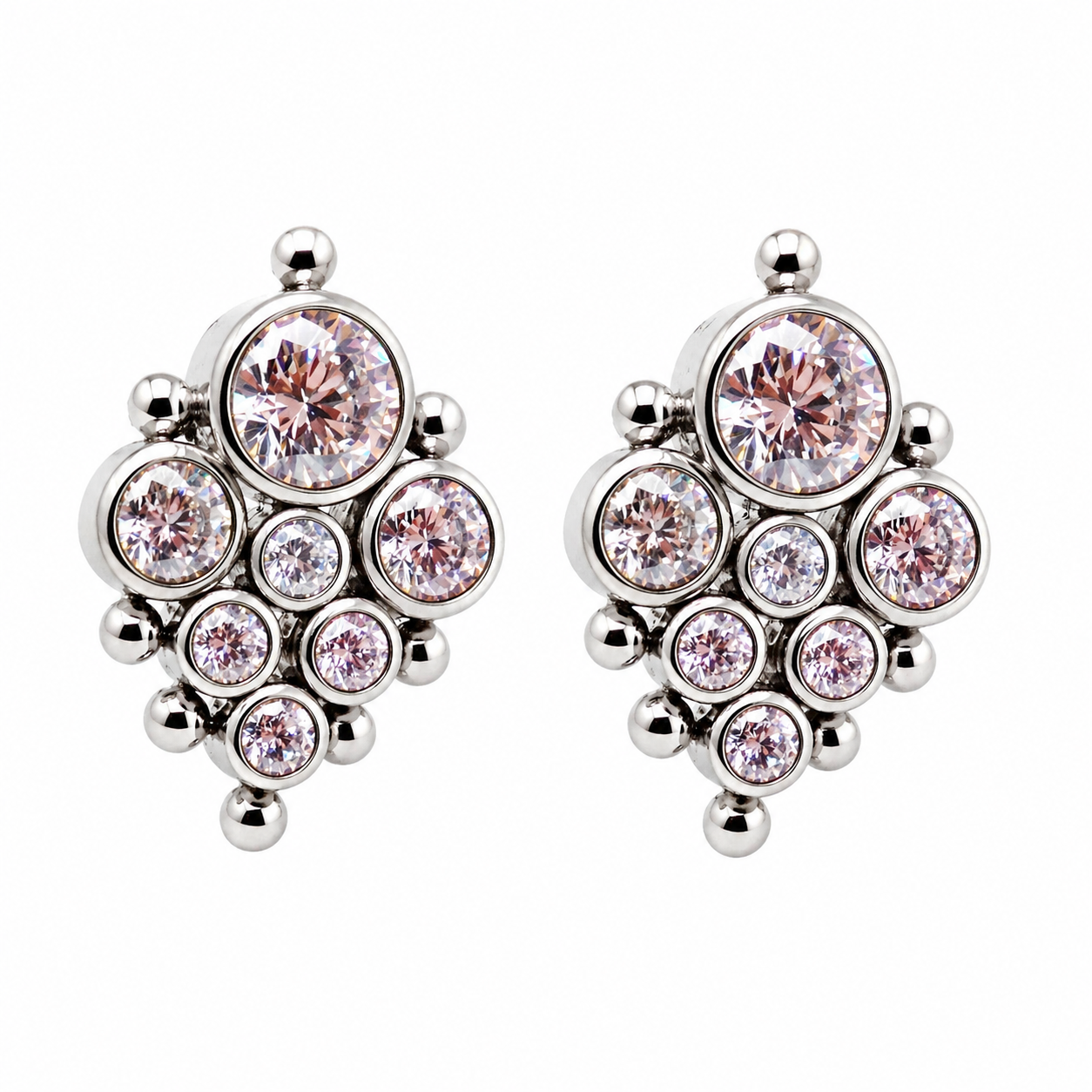 Pair of HALOBES titanium CZ earrings in 20g implant style, featuring sleek design and sparkling cubic zirconia stones.
