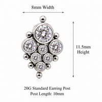 Pair of HALOBES titanium CZ earrings in 20g implant style, featuring shiny cubic zirconia stones and sleek earring design.