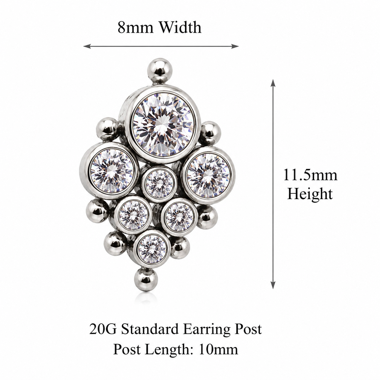 Pair of HALOBES titanium CZ earrings in 20g implant style, featuring shiny cubic zirconia stones and sleek earring design.