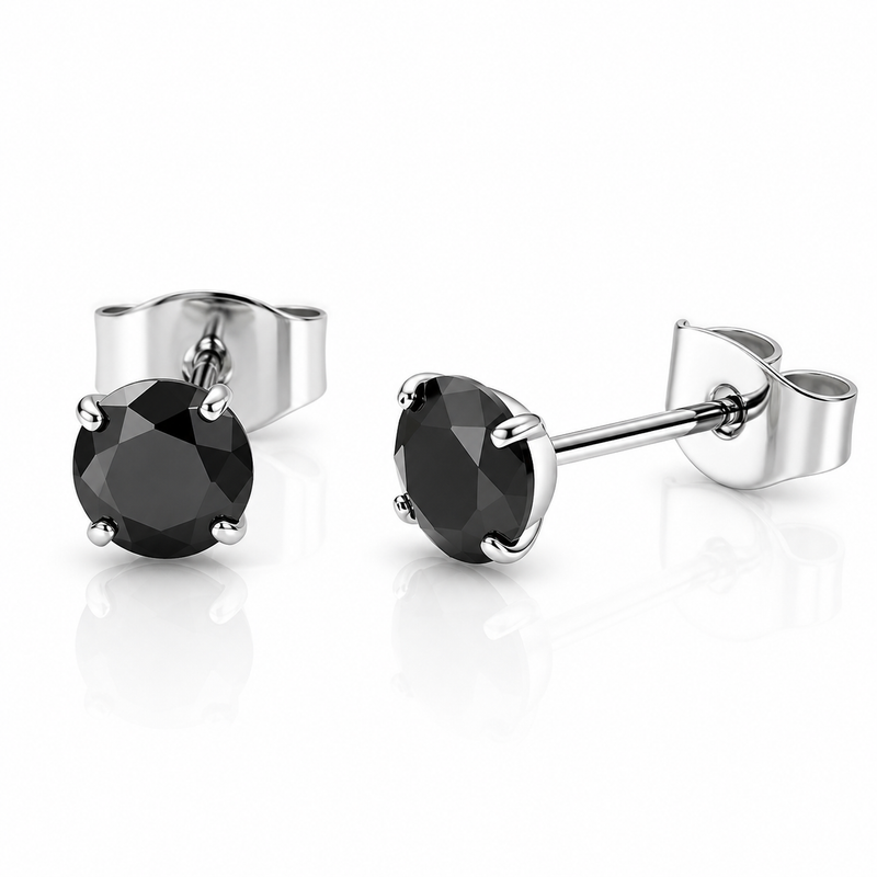 Black CZ implant titanium earrings in 20g size by Halobes, featuring sleek black stones and modern earring design.