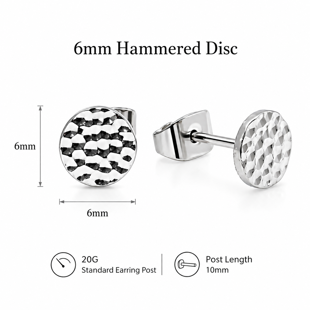 Hammered titanium implant earrings by HALOBES, 20g pair, featuring a sleek, modern design with a smooth, hammered finish.