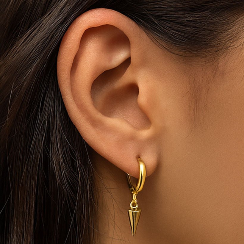 Pair of Halobes implant titanium earrings with drop spike design, 20g gauge, shown on a plain background.
