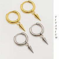 Pair of Halobes titanium implant earrings with drop spike design, 20g gauge, shown on a white background.