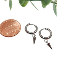 Halobes titanium implant earrings with drop spike design, 20g, sold as a pair, featuring sleek and modern jewelry style.
