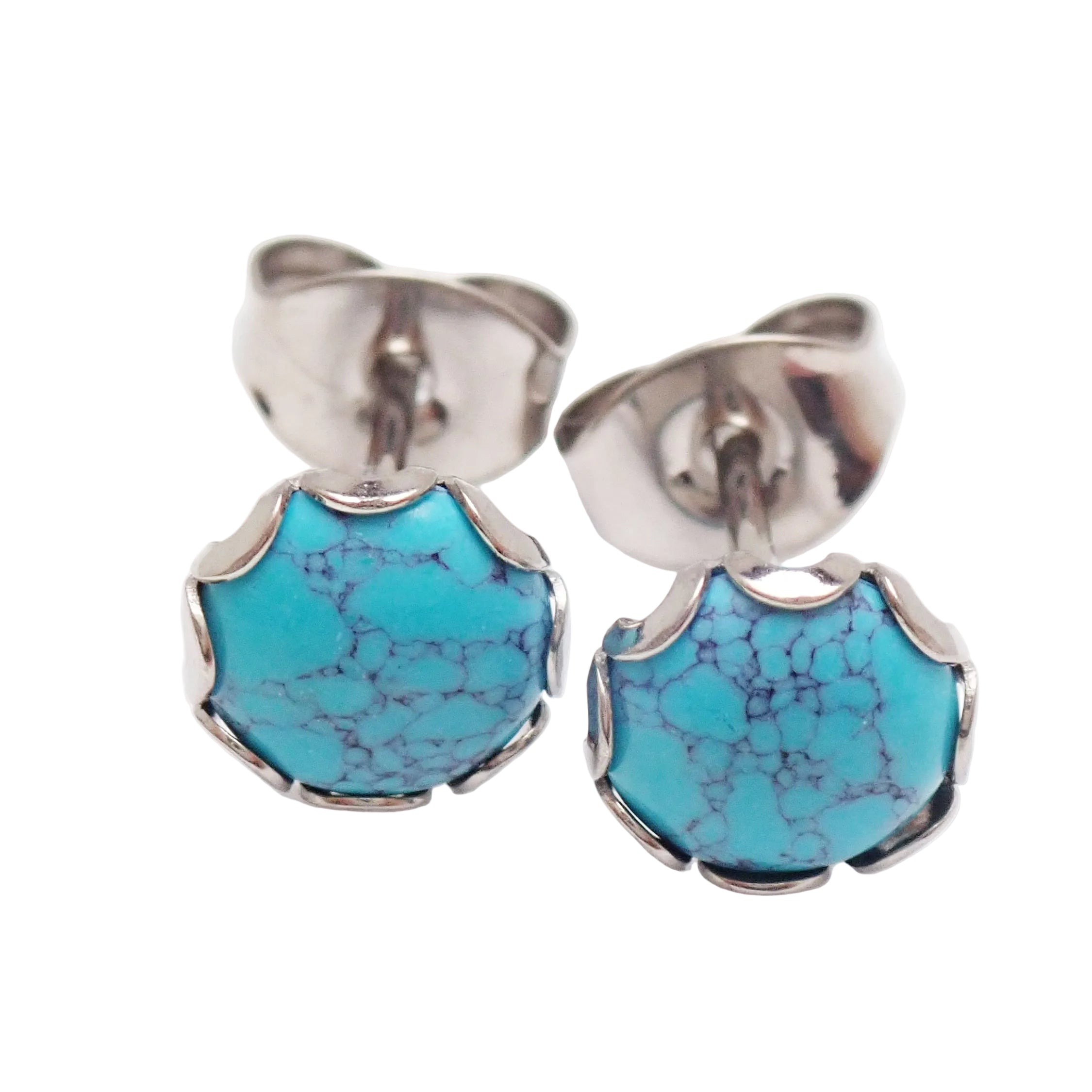 Turquoise 6mm titanium stud earrings pair by Halobes, lightweight 20g earrings with a sleek, minimalist design.