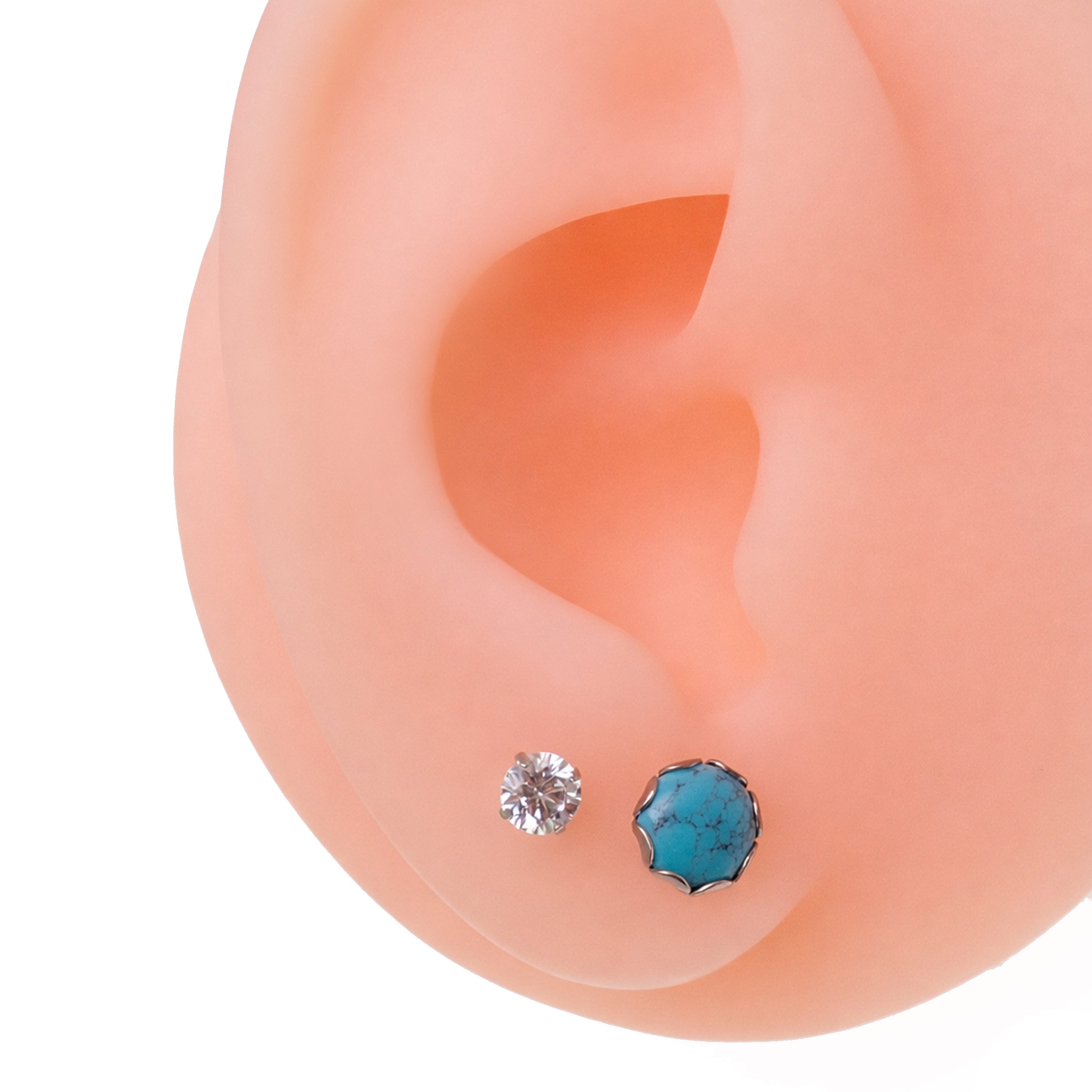 Pair of turquoise 6mm titanium stud earrings by Halobes, lightweight 20g earrings for pierced ears.