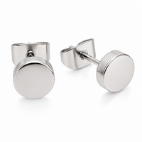 Pair of HALOBES titanium earrings with 6mm disc design, 20g gauge, suitable for implants or pierced ears, in silver-tone finish.