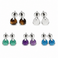 Halobes titanium stud earrings with natural jade stone, 20g pair, sleek implant titanium jewelry for pierced ears.