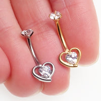 Implant Titanium CZ Heart Belly Bar 14g 10mm