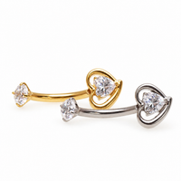 Implant Titanium CZ Heart Belly Bar 14g 10mm
