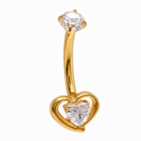 Implant Titanium CZ Heart Belly Bar 14g 10mm