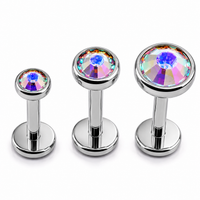 Clear CZ, Cerise, AB Rainbow Internally Threaded Implant Titanium Flatback Piercing- 18g, 16g, 14g