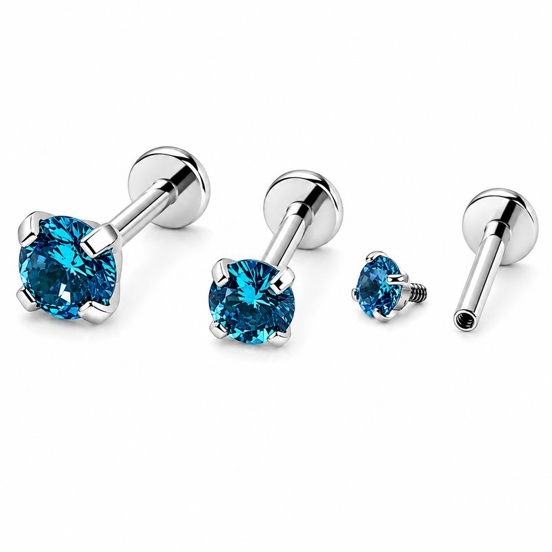 helix titanium flatback piercings aqua blue