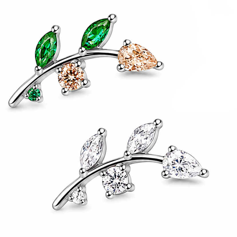 Titanium Vine CZ Flatback Piercing- Internally Threaded