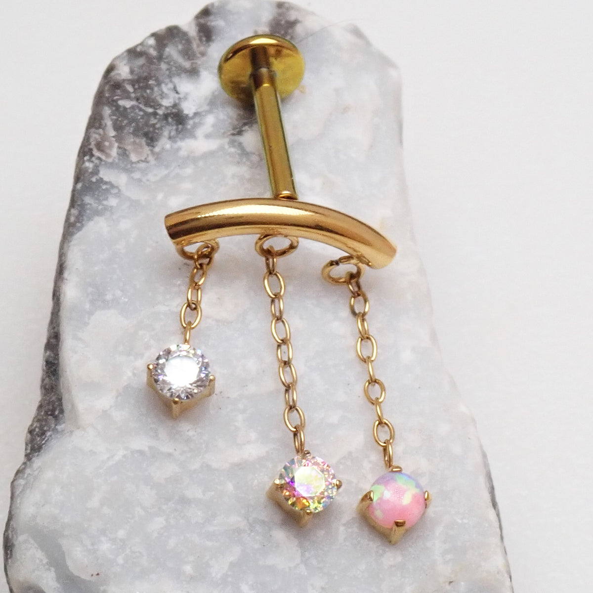 Implant Grade Titanium CZ & Opal Hidden Helix Push-Fit Flatback Piercing