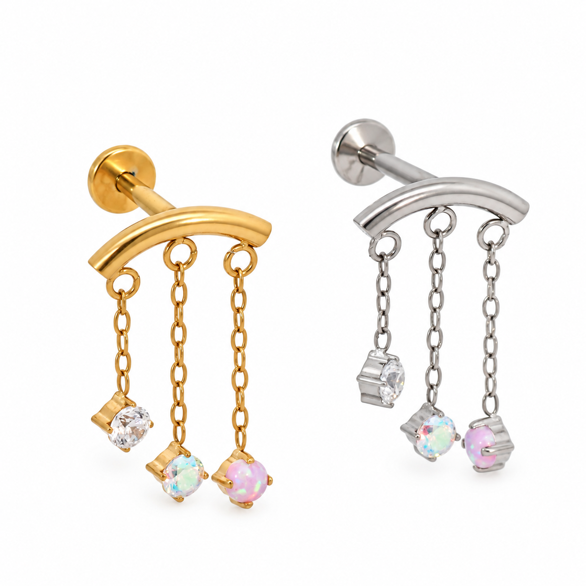 Implant Grade Titanium CZ & Opal Hidden Helix Push-Fit Flatback Piercing