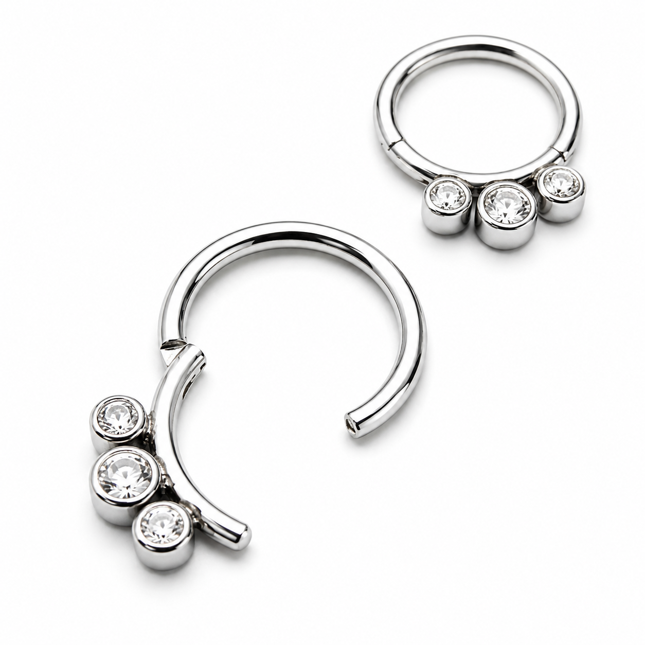 Triple CZ Stones Hinged Clicker 16g