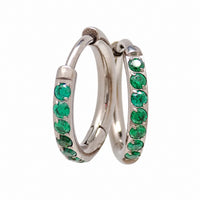 Implant titanium hoop earrings with green CZ