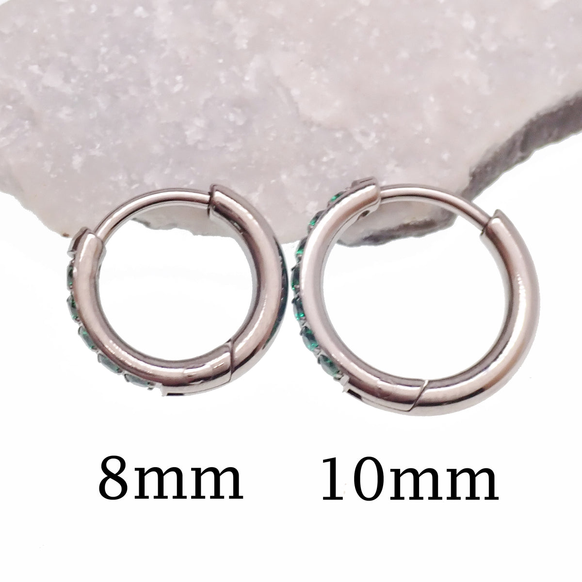 Titanium hoop earrings in 8mm and 10mm diameter sizing 