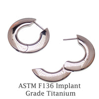 Silver titanium implant huggie earrings by Body Clickers, hinged clicker design, 10mm diameter, 20g, sold in pairs