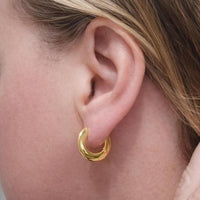Pair of Body Clickers titanium silhouette huggie earrings with hinged clickers, 20g 10mm size, shown in a real ear.