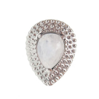 Titanium push-fit teardrop piercing with single stud featuring moss agate, garnet, or moonstone gemstones, from Body Clickers Body Jewelry.